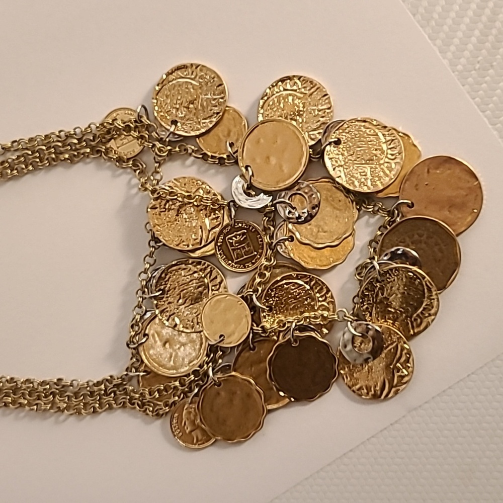 Layered coin statement boho necklace with multi length clasp